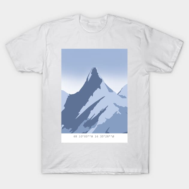 Stetind mountain with coordinates T-Shirt by weilertsen